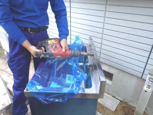 屋外 シンク 取付け 水栓取付け
