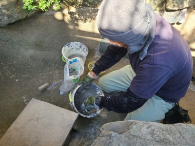 防水セメント 防水修繕 補修 池 庭池 神戸市 トラブラン