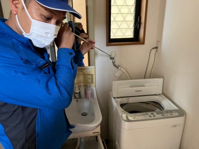 漏水音聴棒 調査 漏水 原因 給水管引換え工事 洗濯機水栓 神戸市 トラブラン
