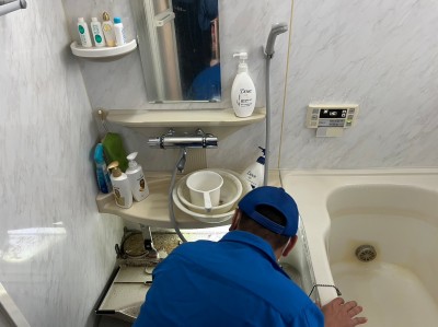 漏水音聴棒 調査 漏水 原因 給水管引換え工事 浴室 水栓 神戸市 トラブラン
