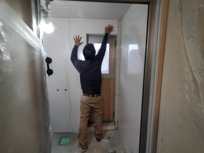 浴室リフォーム 壁 パネル 上張り 在来風呂 浴室パネル 神戸市 トラブラン