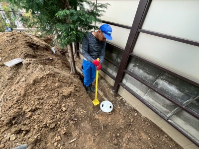 庭 雨水桝 交換工事 バケツ桝 設置 埋設 タンパー マス 神戸市 トラブラン