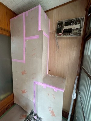 玄関リフォーム 下駄箱 大容量 シューズボックス 養生 神戸市 トラブラン